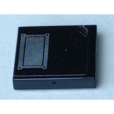 black tile 2 x 2 with silver rectangular panel with 4 rivets pattern sticker - set 8156