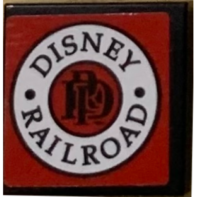black tile 2 x 2 with disney railroad in white ring on red background pattern sticker - set 71044