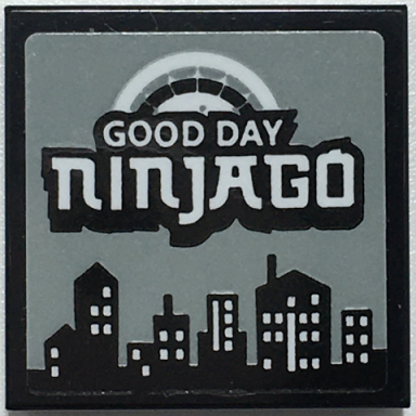 black tile 2 x 2 with good day ninjago and city skyline pattern sticker - set 70657