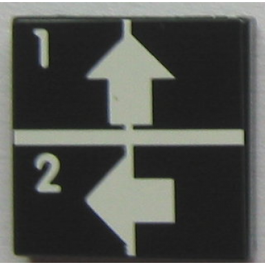 black tile 2 x 2 with white arrows up and left numbers 1 and 2 pattern sticker - set 8094