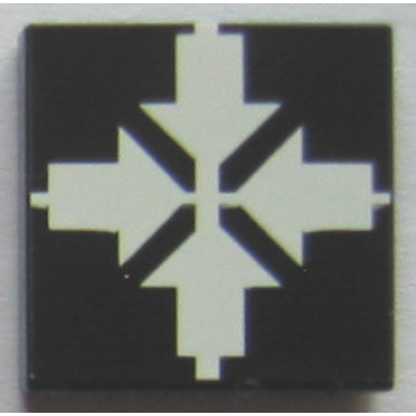 black tile 2 x 2 with white arrows up left right and down pointing inwards pattern sticker - set 8094