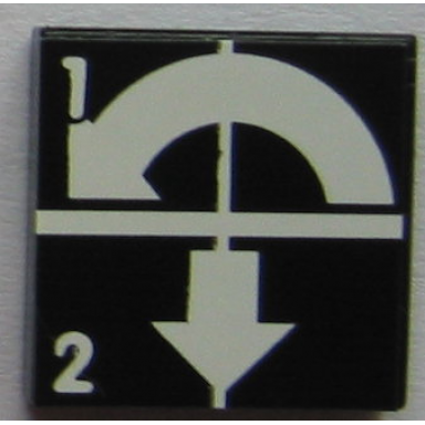 black tile 2 x 2 with white arrows curved counterclockwise and down numbers 1 and 2 pattern sticker - set 8094