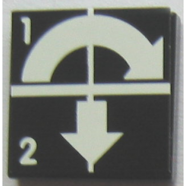 black tile 2 x 2 with white arrows curved clockwise and down numbers 1 and 2 pattern sticker - set 8094