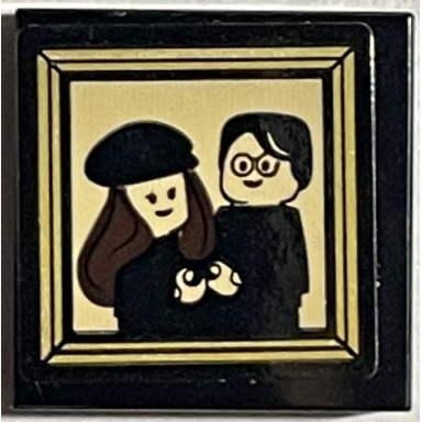 black tile 2 x 2 with james and lily potter portrait pattern sticker - set 75968