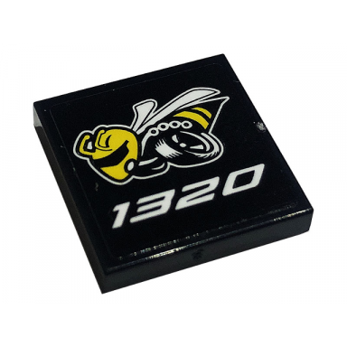 black tile 2 x 2 with angry bee and white 1320 pattern sticker - set 76904