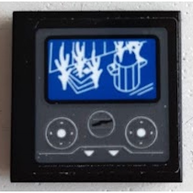 black tile 2 x 2 with screen with trash can and newspaper on fire and buttons pattern sticker - set 60215