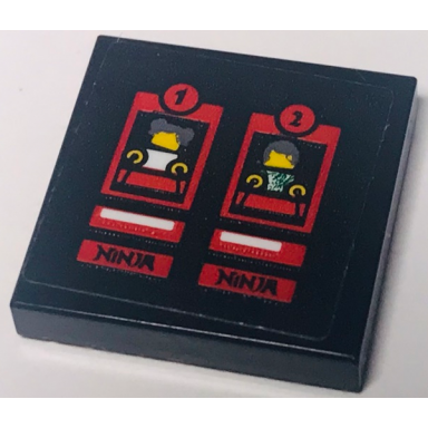 black tile 2 x 2 with number 1 and 2 ninja red rectangles white lines and minifigures in frames pattern sticker - set 40429