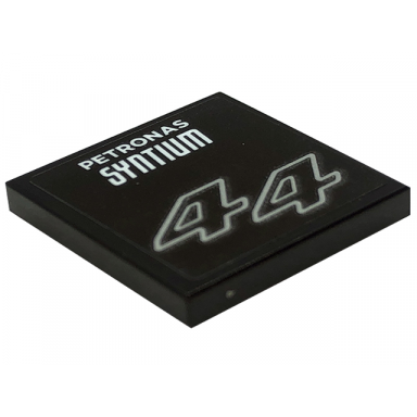 black tile 2 x 2 with white petronas syntium and number 44 pattern sticker - set 76909