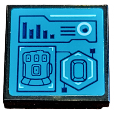 black tile 2 x 2 with avengers infinity gauntlet stone bar chart lines and hexagon on dark turquoise background pattern sticker - set 76126