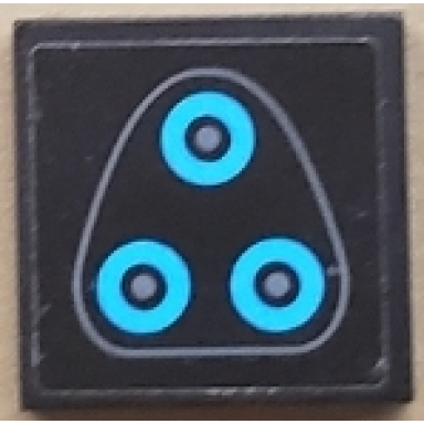 black tile 2 x 2 with 3 dark azure circles dark bluish gray dots and curved border pattern sticker - set 75975