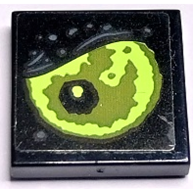 black tile 2 x 2 with olive green and yellowish green eye with black pupil pattern model left side sticker - set 70435