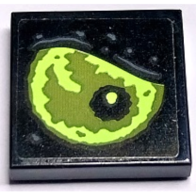 black tile 2 x 2 with olive green and yellowish green eye with black pupil pattern model right side sticker - set 70435