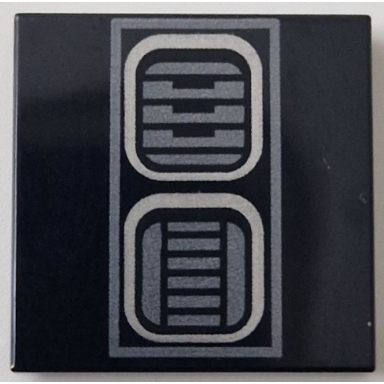 black tile 2 x 2 with dark silver sw r2-d2 astromech droid vents with rectangle border pattern
