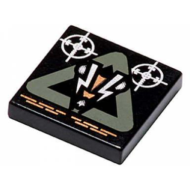black tile 2 x 2 with insectoid logo in dark gray triangle pattern