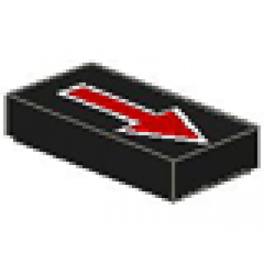 black tile 1 x 2 with arrow long red with silver border pattern