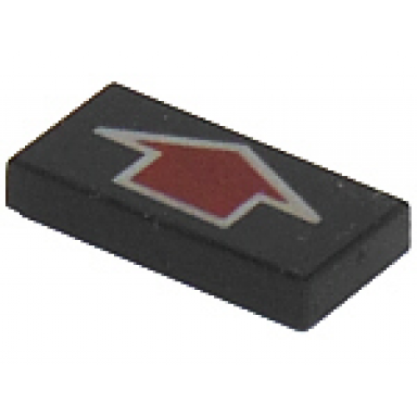 black tile 1 x 2 with red short arrow with silver border pattern