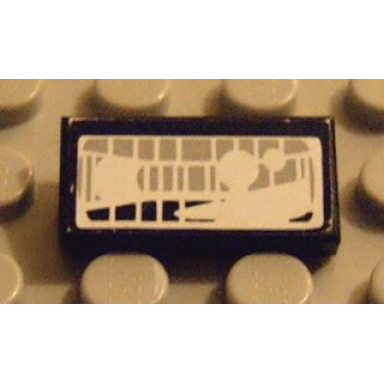 black tile 1 x 2 with headlight light gray pattern sticker - set 8858-1