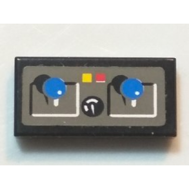 black tile 1 x 2 with blue joysticks buttons knob pattern sticker - set 8229