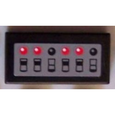 black tile 1 x 2 with black switches and red lights on dark bluish gray background pattern sticker - sets 7781 7787