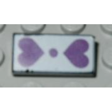 black tile 1 x 2 with purple hearts and dot on white background pattern