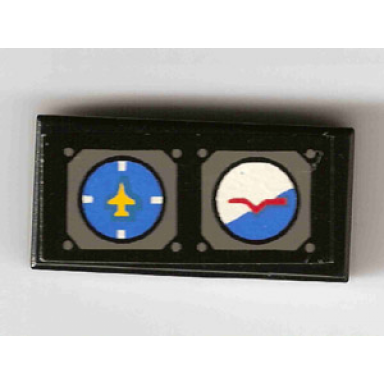 black tile 1 x 2 with avionics blue and white pattern sticker - set 8480