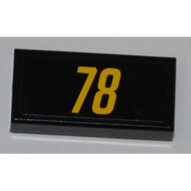black tile 1 x 2 with yellow 78 on black background pattern sticker - set 8126