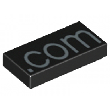 black tile 1 x 2 with silver .com pattern