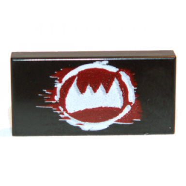 black tile 1 x 2 with white fangs and dark red pattern