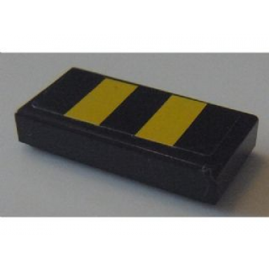 black tile 1 x 2 with 2 yellow stripes pattern sticker - set 8154