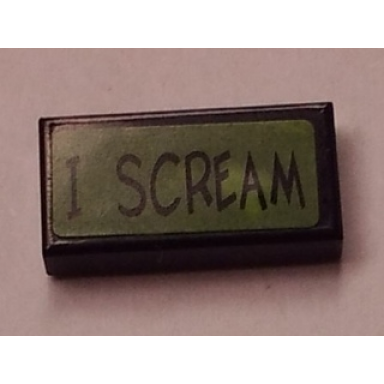 black tile 1 x 2 with i scream pattern sticker - set 7888