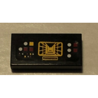 black tile 1 x 2 with buttons and screen with sw trench pattern sticker - set 10240