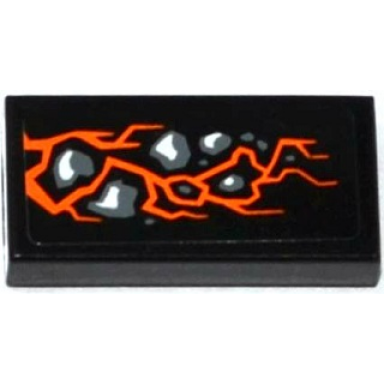 black tile 1 x 2 with orange cracks and stones pattern sticker - set 70747