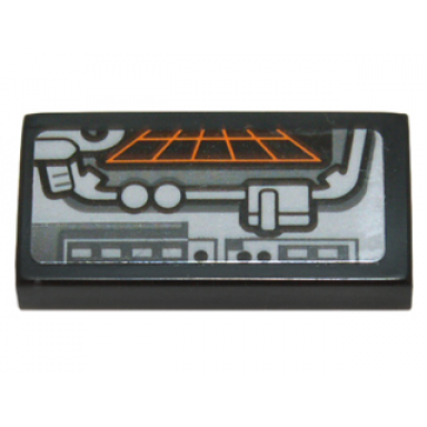 black tile 1 x 2 with target screen and control panel pattern sticker - set 75102