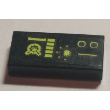 black tile 1 x 2 with holographic and lime alien controls pattern sticker - set 7646