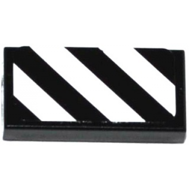 black tile 1 x 2 with black and white danger stripes pattern sticker - set 41117