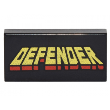 black tile 1 x 2 with yellow and red defender pattern