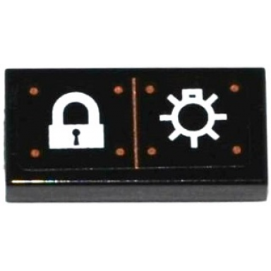 black tile 1 x 2 with lock light bulb and copper rivets pattern sticker - set 60130