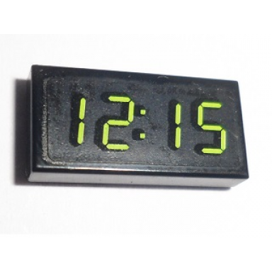 black tile 1 x 2 with clock digital pattern - 12:15 sticker - set 60097