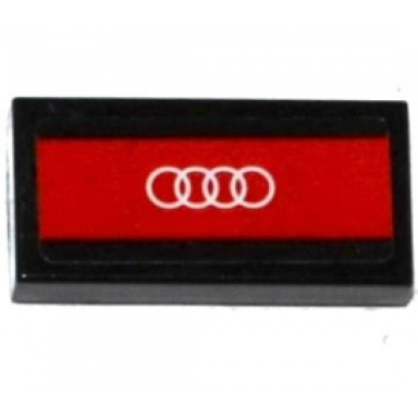 black tile 1 x 2 with white audi logo on red background pattern sticker - set 75873
