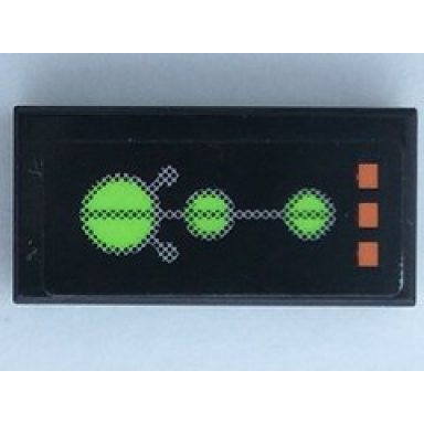 black tile 1 x 2 with orange lights and lime circuit pattern sticker - set 7645