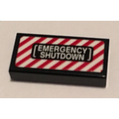 black tile 1 x 2 with emergency shutdown over red and white danger stripes pattern sticker - set 70909