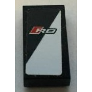 black tile 1 x 2 with white r8 on black and white diagonal background pattern model left side sticker - set 75873