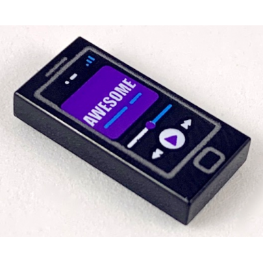 black tile 1 x 2 with cell phone smartphone with purple screen white awesome pattern