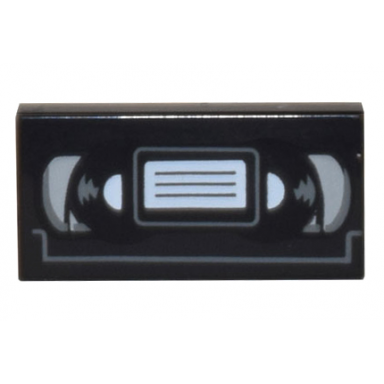 black tile 1 x 2 with video cassette vhs tape pattern