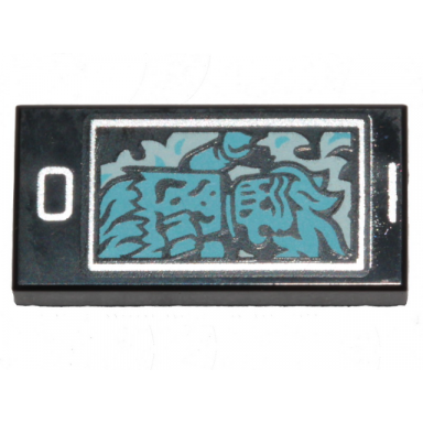 black tile 1 x 2 with cell phone smartphone and medium azure ghost pattern