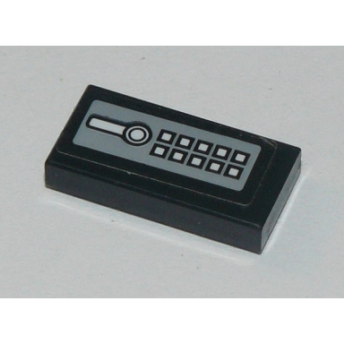 black tile 1 x 2 with white buttons and lever pattern sticker - set 60142