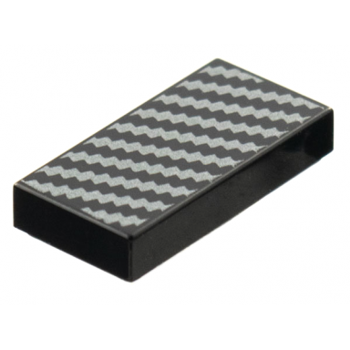 black tile 1 x 2 with silver diagonal zigzag lines pattern