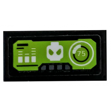 black tile 1 x 2 with lime control panel 75 and spider-man head pattern sticker - set 76059