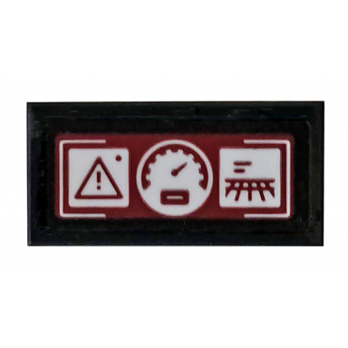 black tile 1 x 2 with dark red control panel with speedometer triangle and radar pattern sticker - set 76078