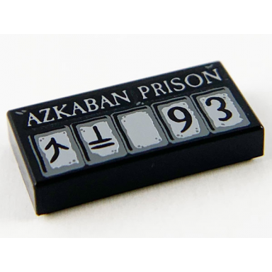 black tile 1 x 2 with light bluish gray azkaban prison and squares black runes and 93 pattern